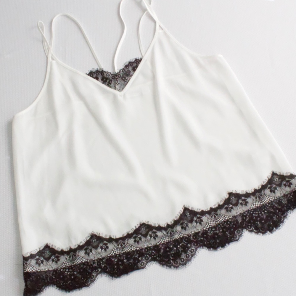 Bisou Bisou White Camisole with Black Lace